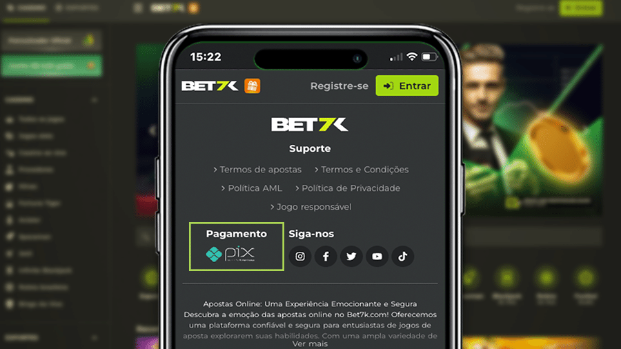 Pix é o único método de pagamento disponível na Bet7K