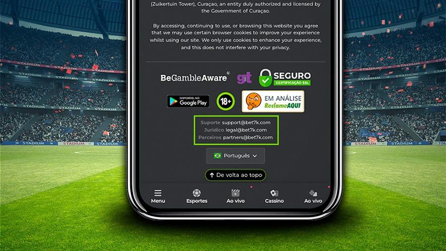 Entre em contato com o suporte da Bet7K via E-mail