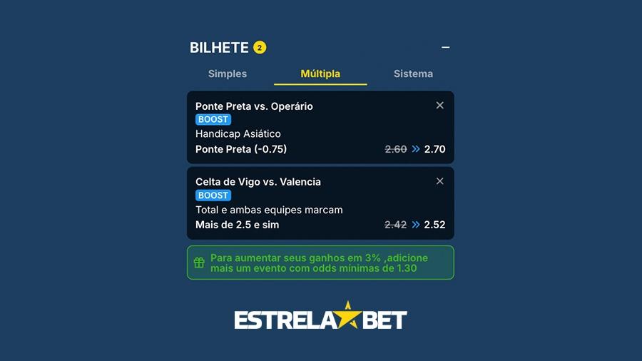 Exemplo de múltipla na Estrela Bet