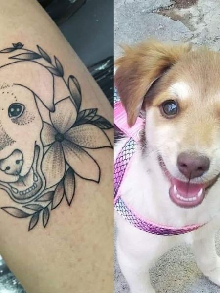 Donos fazem tatuagem em homenagem a pets; na foto, Daíza e a cachorrinha Cacau - Reprodução/Facebook