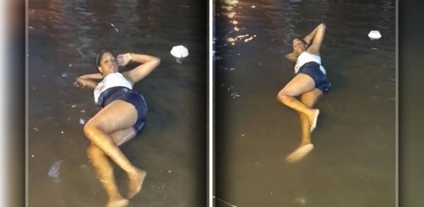 Imagens da moradora da comunidade sensualizando na enchente caíram no Facebook e viralizaram  - Reprodução/Facebook 