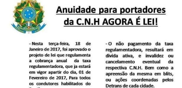 Notícia sobre taxa de anuidade da CNH é falsa  Blog do Pávulo