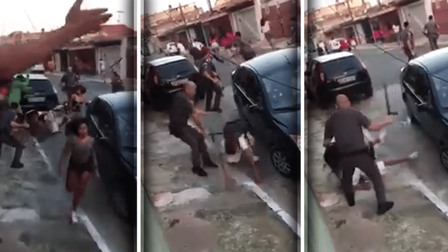 Policiais militares são flagrados agredindo jovens em baile funk na zona sul de São Paulo - Reprodução/YouTube/Marcos Brandão