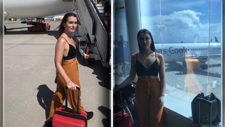 Emily O"Connor, de 21 anos, foi impedida de viajar porque estava usando top - Montagem BOL / Reprodução/Instagram