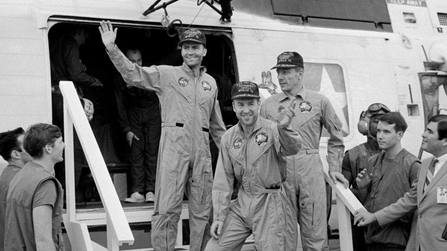 James Lovell (centro), John Swigert (dir.) e Fred Haise (esq.): a tripulação da Apollo 13 - Nasa