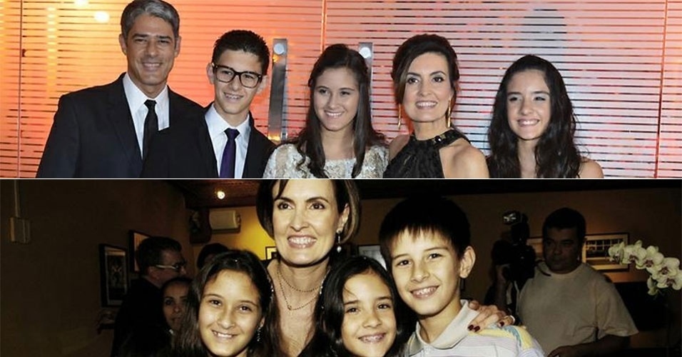 12.mar.2015- Parece que foi ontem, mas os trigêmeos de Fátima Bernardes e Willian Bonner já completaram 17 anos em 2014. A foto acima é de outubro de 2014 e mostra os pais ao lado de Vinícius, Laura e Beatriz durante o aniversário deles. Abaixo, a apresentadora aparece com os filhos durante a infância dos três  - Arquivo pessoal/AgNews 