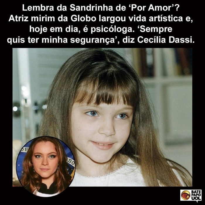 5.mai.2017 - Lembra da Sandrinha da novela "Por Amor"? A atriz Cecília Dassi, que dava vida à personagem, cresceu, se formou em psicologia e bombou na página do Facebook do Bate-Papo UOL