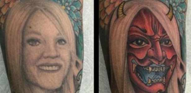 12.abr.2016 - O tatuador JoJo Ackermann postou nas redes sociais a tatuagem de um cliente que transformou o rosto da ex-mulher em um "diabo" - Reprodução/Instagram