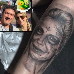 Tom Veiga causou saia justa com sua mulher ao fazer uma tatuagem a ela, que reprovou o desenho publicamente no Instagram - MontagemBOL/Reprodução/Instagram/tom_veiga - MontagemBOL/Reprodução/Instagram/tom_veiga