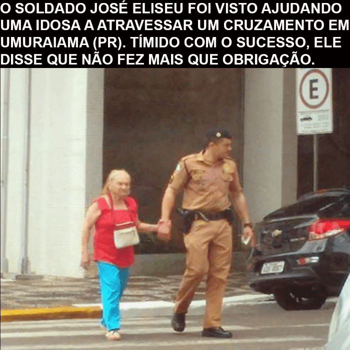 19.dez.2015 - Mais de 740 fãs do Bate-papo UOL curtiram a foto de um policial ajudando uma senhora a atravessar a rua no Paraná. 'Isso me faz acreditar na solidariedade', comentou a internauta Aparecida.