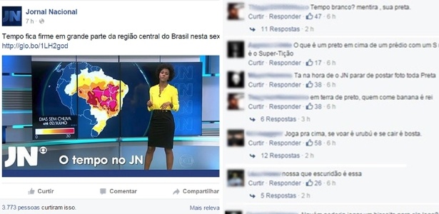 3.jul.2015 - Post com a imagem da jornalista Maria Julia Coutinho é alvo de comentários racistas  - Reprodução/Facebook