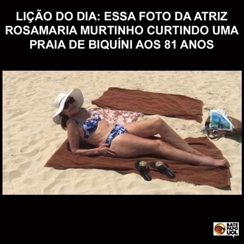 7.abr.2017 - Foto da atriz Rosamaria Murtinho curtindo praia de biquíni aos 81 anos agitou o Facebook do Bate-papo UOL