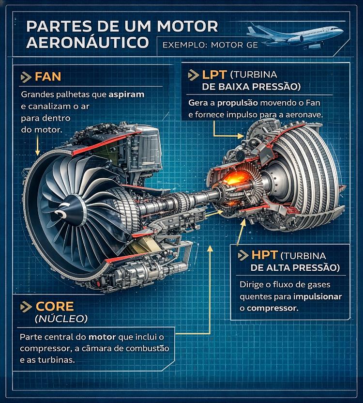  Quais são as principais partes de um motor aeronáutico