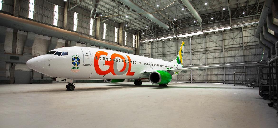 Avião da Gol com pintura em homenagem à seleção brasileira de futebol na Copa do Mundo no Qatar - Divulgação/Agência Haute/Gol