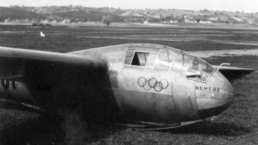 Planador Nemere, projetado por Lajos Rotter, com o qual ele participou da demonstração das Olimpíadas de Berlim de 1936 - Fortepan/Pál Vojnich