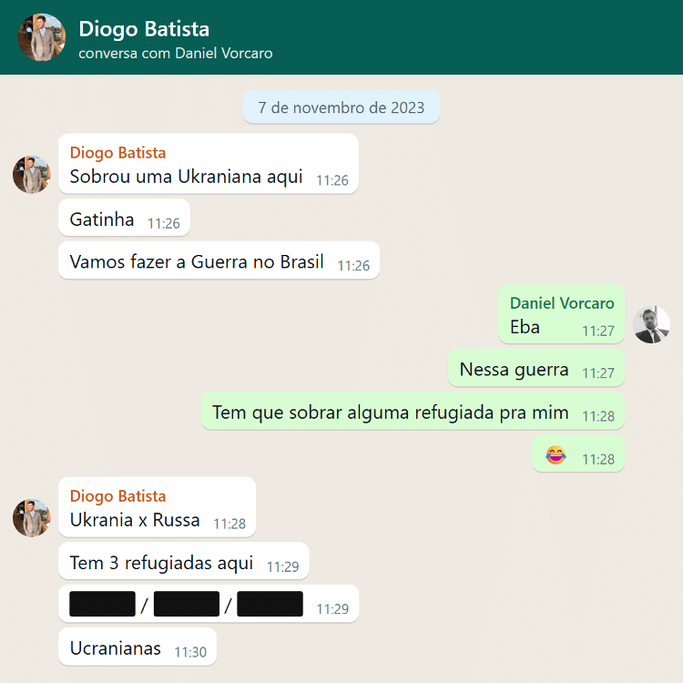 Print de conversa entre Vorcaro e Diogo Batista