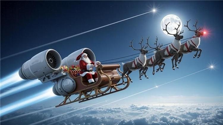Imagem conceito da GE Aerospace de como trenó do Papai Noel ficaria com motores de aviões modernos