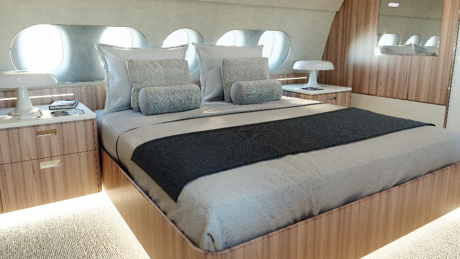 Interior do avião ACJ220: Avião Very VIP pode ser configurado para ter quarto, ducha, escritório e sala de cinema