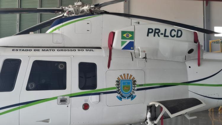 Helicóptero SIkorsky S-76 que irá a leilão na pintura usada pelo governo de Mato Grosso do Sul