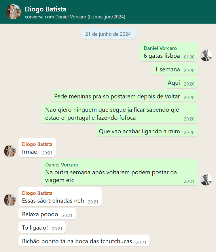 Vorcaro encomenda '6 gatas Lisboa' para festa com políticos