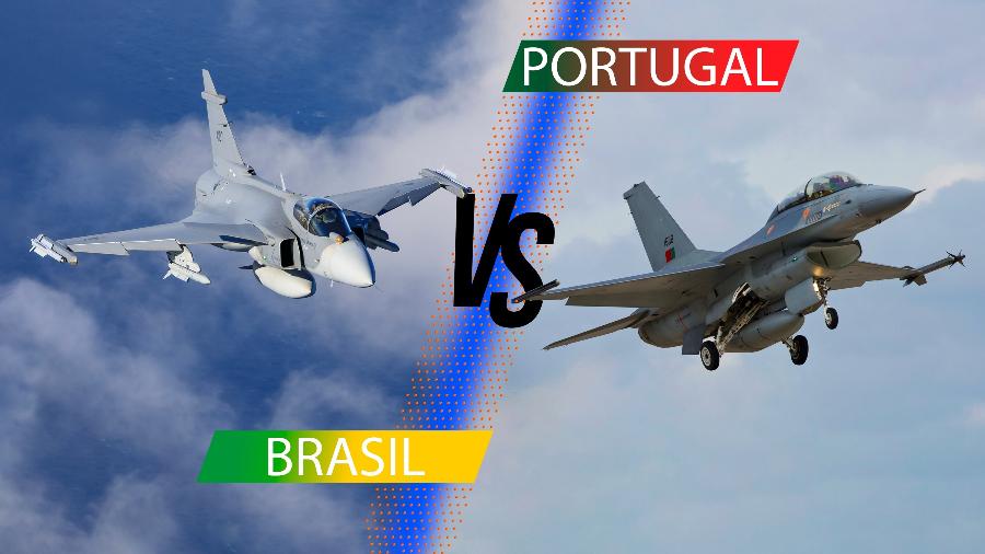 Caça Gripen E da Força Aérea Brasileira e o F-16 da Força Aérea Portuguesa