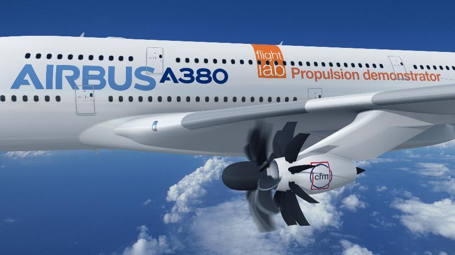 Concepção do A380 de testes com o propfan CFM Rise: Motor promete ser o futuro dos voos comerciais - Airbus