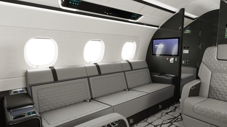 Interior dos jatos Praetor 500E e 600E, nova versão do avião da família Praetor, da brasileira Embraer