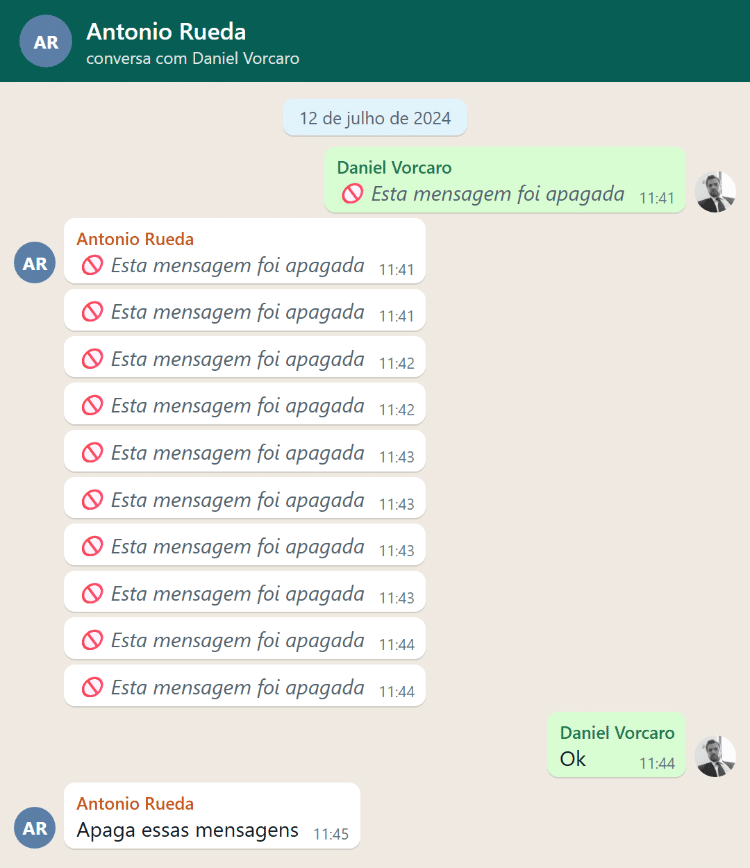 Rueda pediu que Daniel Vorcaro apagasse mensagens