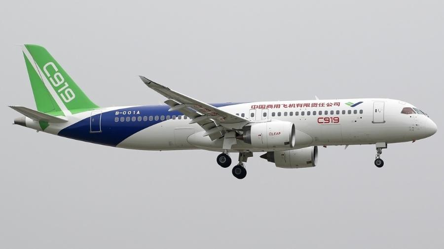 Avião chinês Comac C919, que chega para concorrer com o Boeing 737 e o Airbus A320 - Divulgação