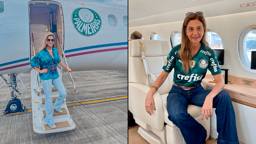 Leila Pereira, presidente do Palmeiras, no avião de propriedade da sua empresa, a Crefipar (dona da Crefisa) - Twitter/leilapereiralp