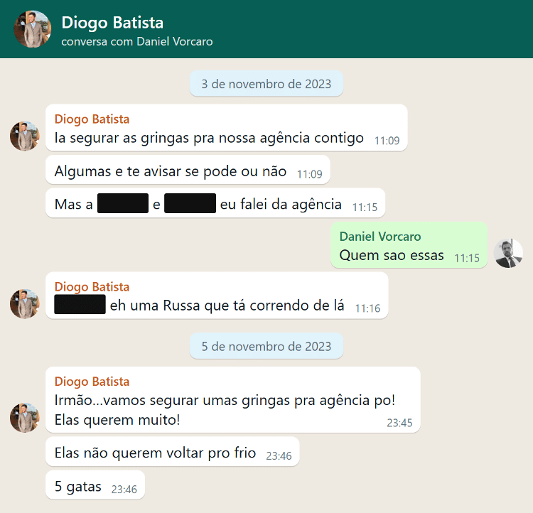 Conversa entre Diogo Batista e Vorcaro