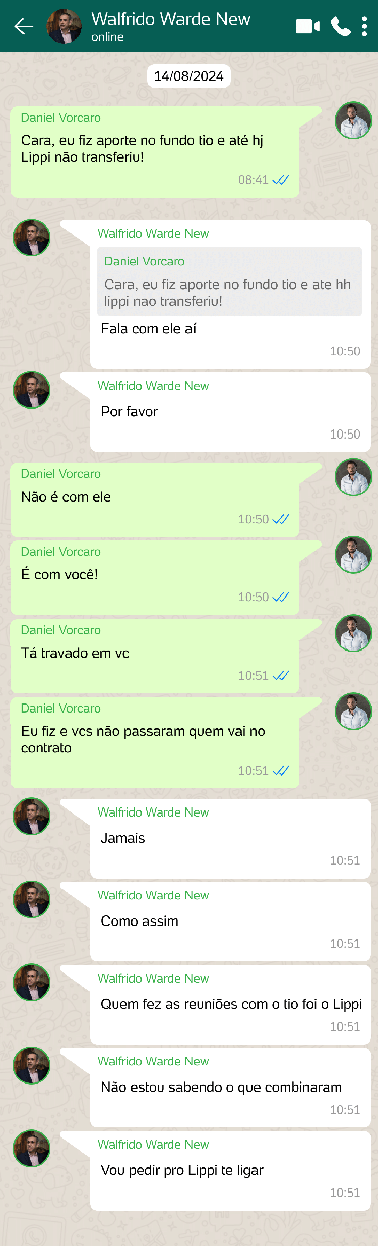 Conversa entre o advogado Walfrido Warde e o banqueiro Daniel Vorcaro citando negociação com Toffoli
