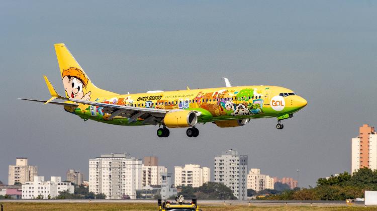 Avião temático da Gol em homenagem à personagem Chico Bento, do cartunista Mauricio de Sousa