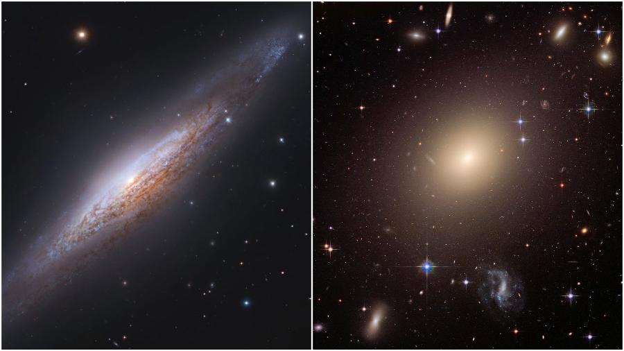 A equipe investigou a velocidade com que galáxias morrem em função de seu formato. À esquerda, galáxia espiral. À direita, galáxia elíptica. - Nasa/ ESA/ NAOJ/ J. Blakeslee/ R. Gendler