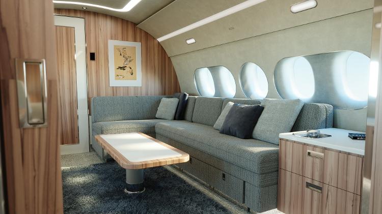 Interior do avião ACJ220: Avião Very VIP pode ser configurado para ter quarto, ducha, escritório e sala de cinema