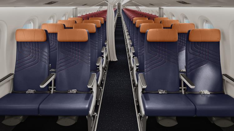 Novos aviões Embraer E195-E2 têm duas fileiras de assentos de dois lugares