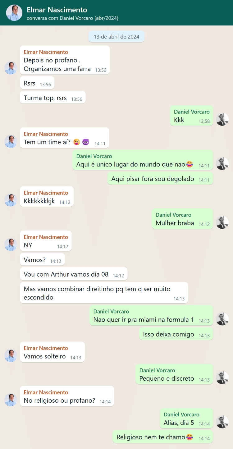 Elmar pergunta a Vorcaro se 'tem um time' aí em viagem