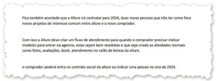 Trecho dos termos da compra de 50% da Allure enviados a Vorcaro em dezembro de 2023