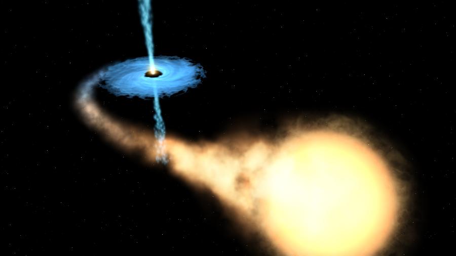 Impressão artística de um sistema binário de raios-X. O planeta M51-ULS-1b orbitaria um sistema semelhante - ESA/ Nasa/ Felix Mirabel