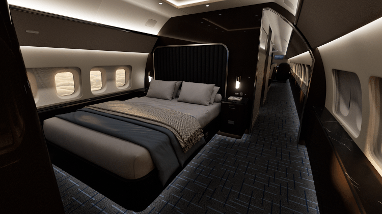 Dormitório do avião BBJ Select: Modelo executivo tem como foco ultrarricos, chefes de estado e executivos de altíssimo escalão Dormitório do avião BBJ Select: Modelo executivo tem como foco ultrarricos, chefes de estado e executivos de altíssimo escalão