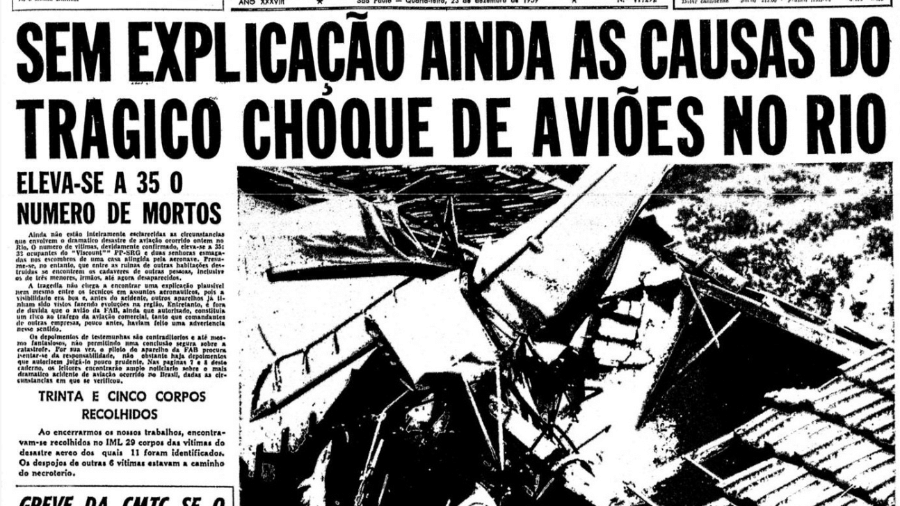 Capa do jornal Folha da Noite sobre o desastre aéreo de Ramos, em 1959, no Rio de Janeiro