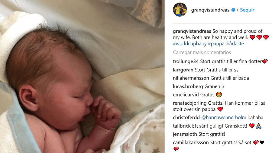 Capitão da Suécia, Andreas Granqvist publica foto da filha recém-nascida - Reprodução/Instagram