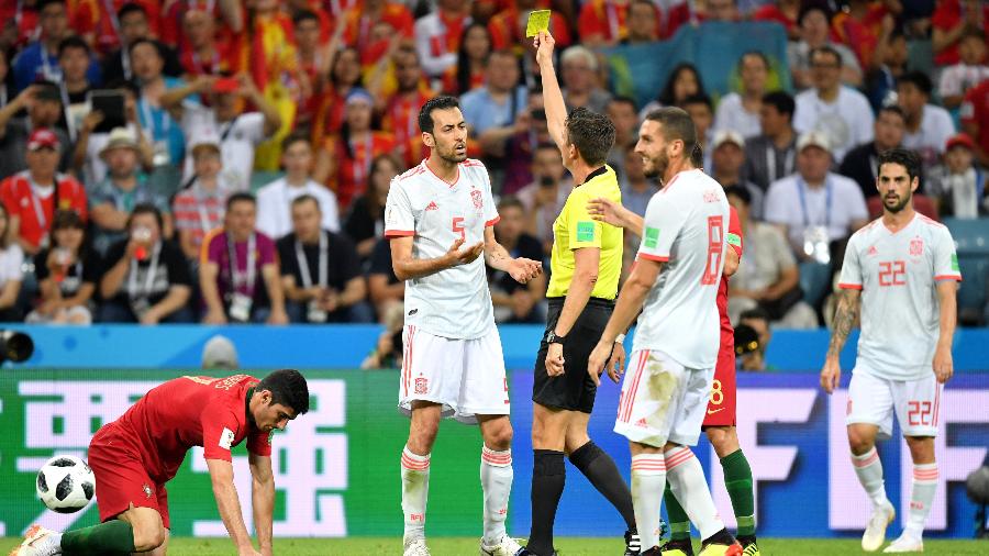 Busquets em ação em uma partida da Espanha na Copa do Mundo 2018 - Stuart Franklin/Getty Images