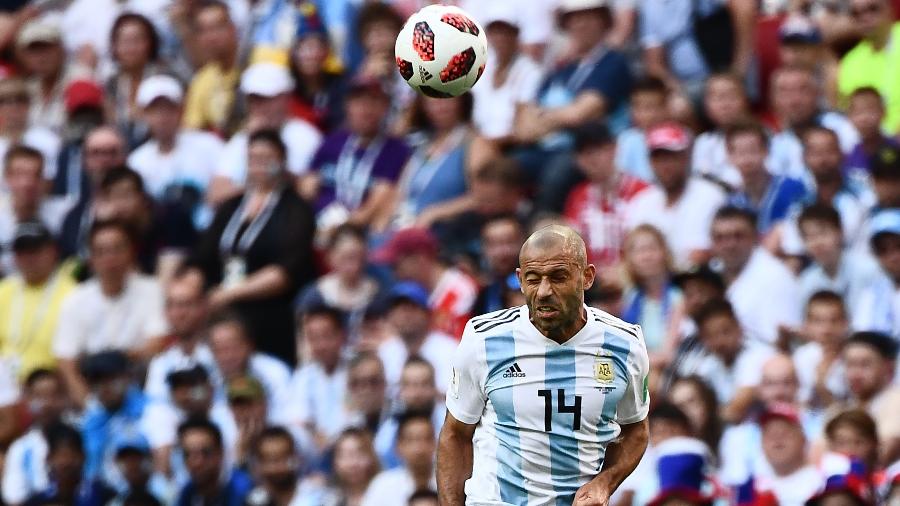 Javier Mascherano, durante partida entre Argentina e França - AFP PHOTO / Jewel SAMAD