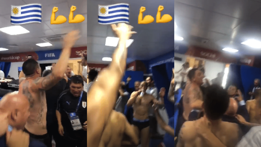 Seleção do Uruguai canta "soy Celeste" no vestiário após vitória - reprodução/Instagram