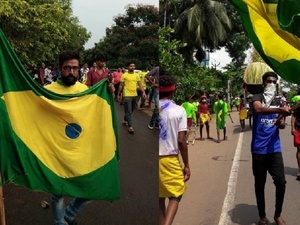 Indianos saem em passeata para mostrar torcida pelo Brasil - Arquivo pessoal - Arquivo pessoal