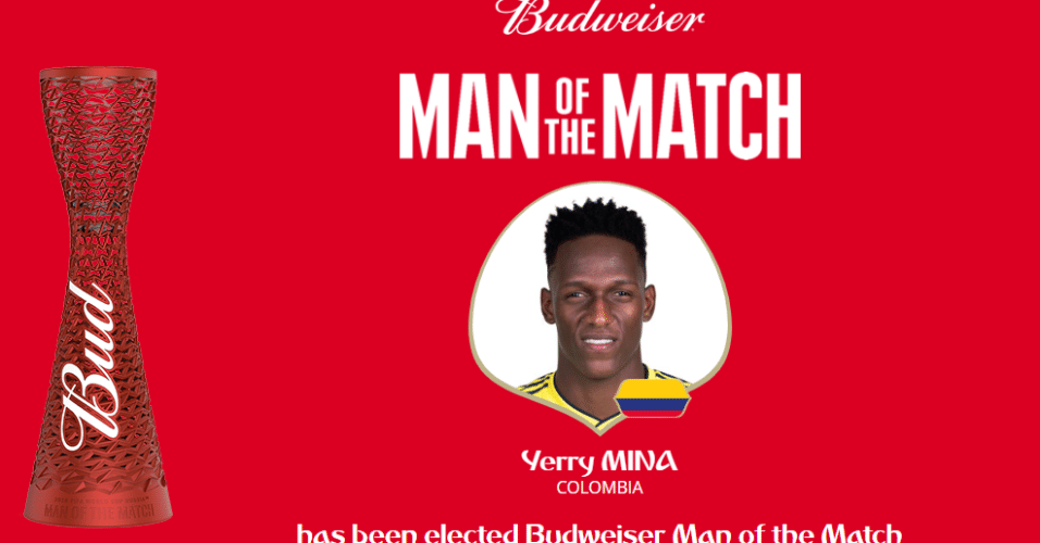 Autor do gol da vitória, Yerry Mina é eleito o melhor em campo de Colômbia x Senegal