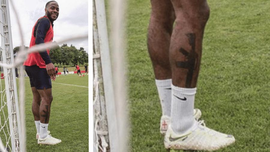 Raheem Sterling tatuou fuzil na perna para, segundo ele, nunca tocar em uma arma - reprodução/Instagram