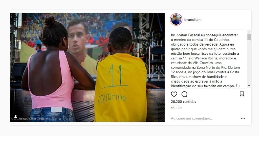 Menino improvisa a camisa de Philippe Coutinho - Reprodução/Instagram