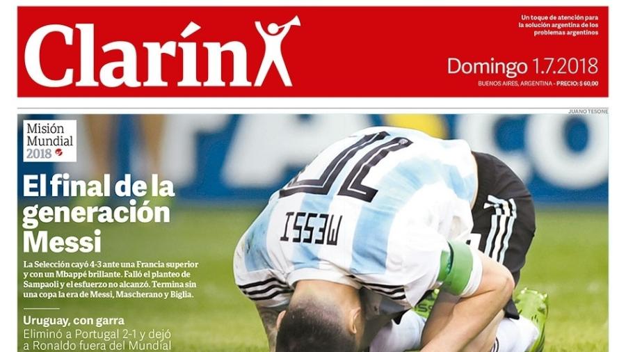 Capa do jornal Clarín deste domingo (1), dia seguinte à queda argentina na Copa - Reprodução/Clarín